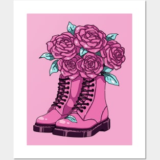 Rock style boots and roses Posters and Art